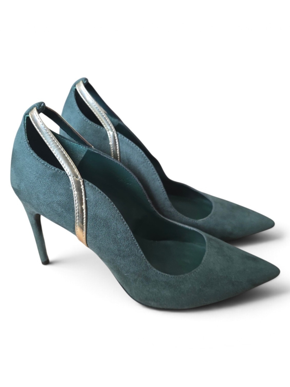 Marc Fisher Teal Suede Pointed-Toe Pumps with Metallic Accent